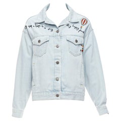 MIRA MIKATI light washed denim sheer embroidery oversized jacket FR34 XS