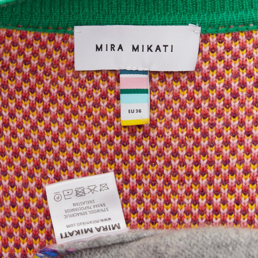 MIRA MIKATI Plaid Combo mixed patchwork V neck fringe cardigan FR36 S For Sale 5