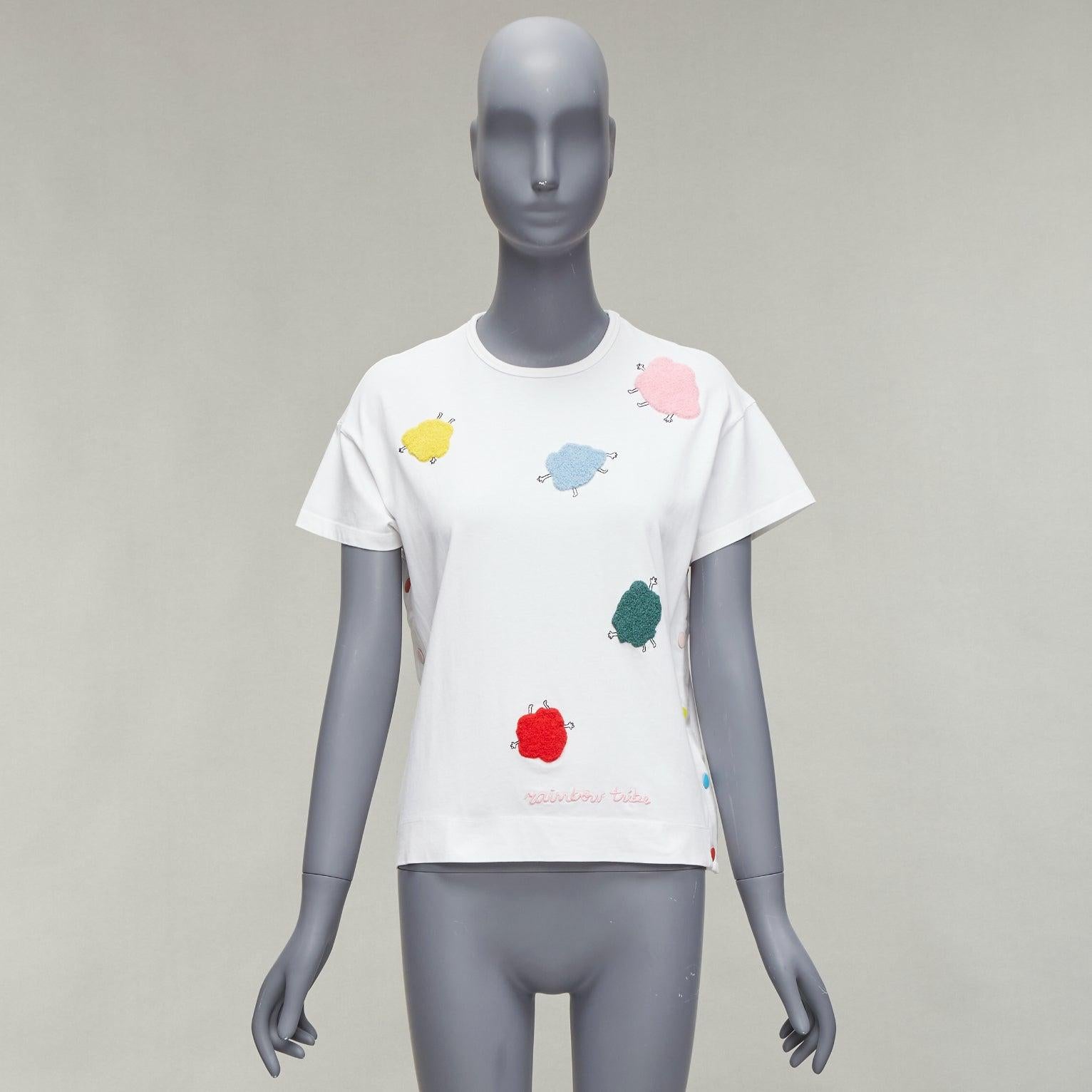 MIRA MIKATI Rainbow TRibe tufted sheep button side short sleeve tshirt FR34 XS For Sale 7