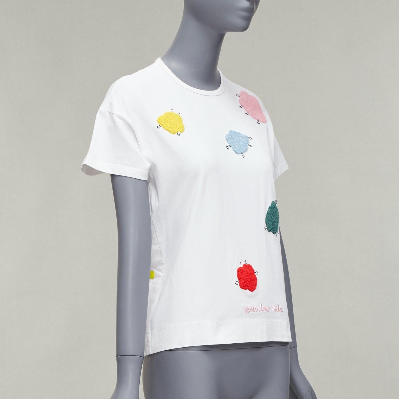 MIRA MIKATI Rainbow TRibe tufted sheep button side short sleeve tshirt FR34 XS In Excellent Condition For Sale In Hong Kong, NT