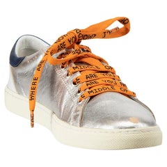 Mira Mikati Silver Leather Statement Laces Trainers Size IT 38