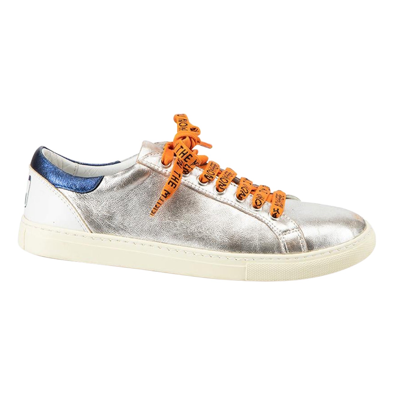 Mira Mikati Silver Leather Statement Laces Trainers Size IT 38 For Sale