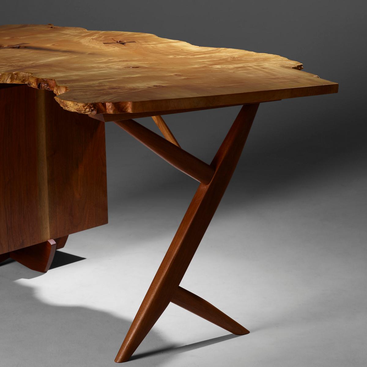 Mira Nakashima Conoid Desk in Indian Laurel, American Walnut & Myrtle Burl, 2009 In Good Condition In New York, NY