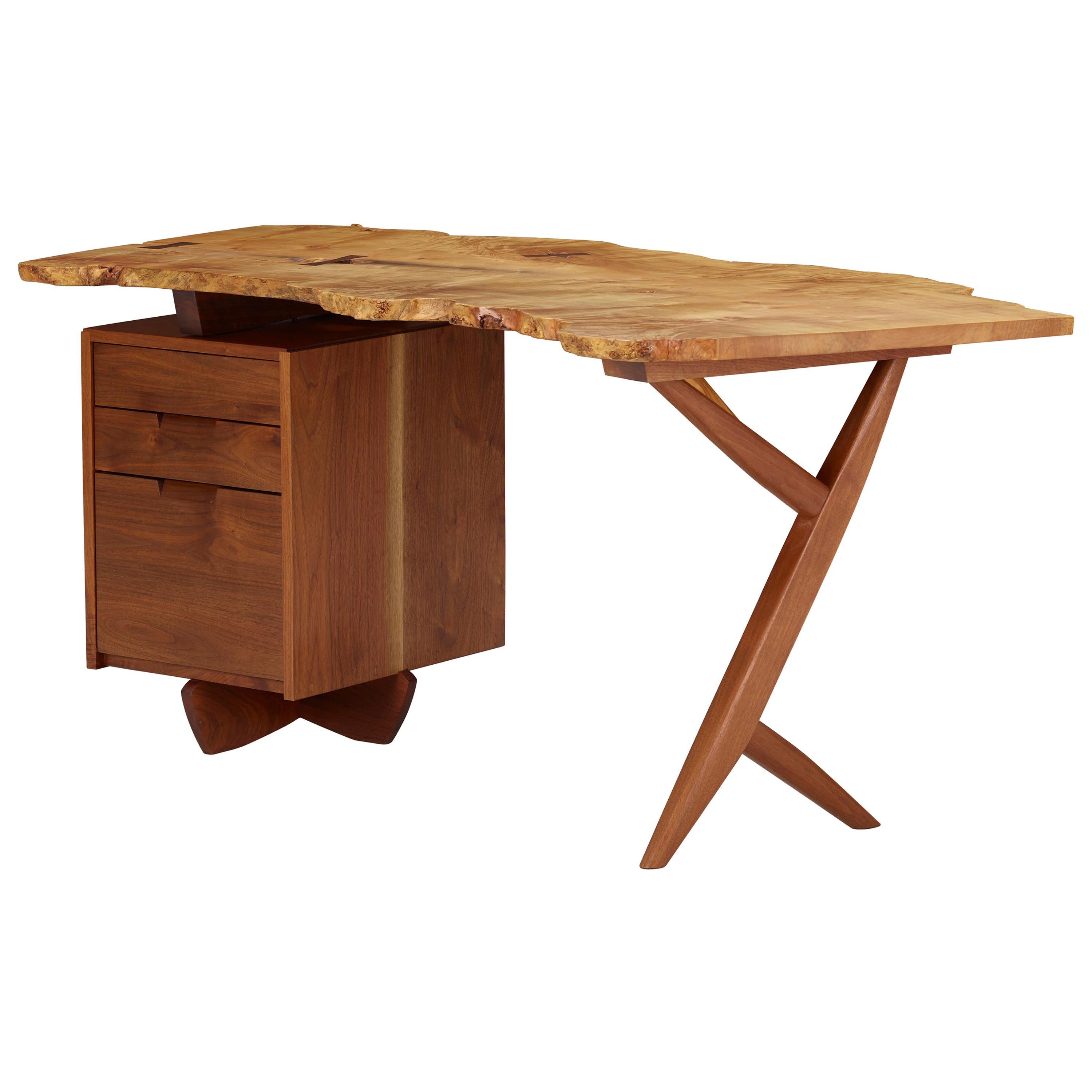 Mira Nakashima Conoid Desk in Indian Laurel, American Walnut & Myrtle Burl, 2009