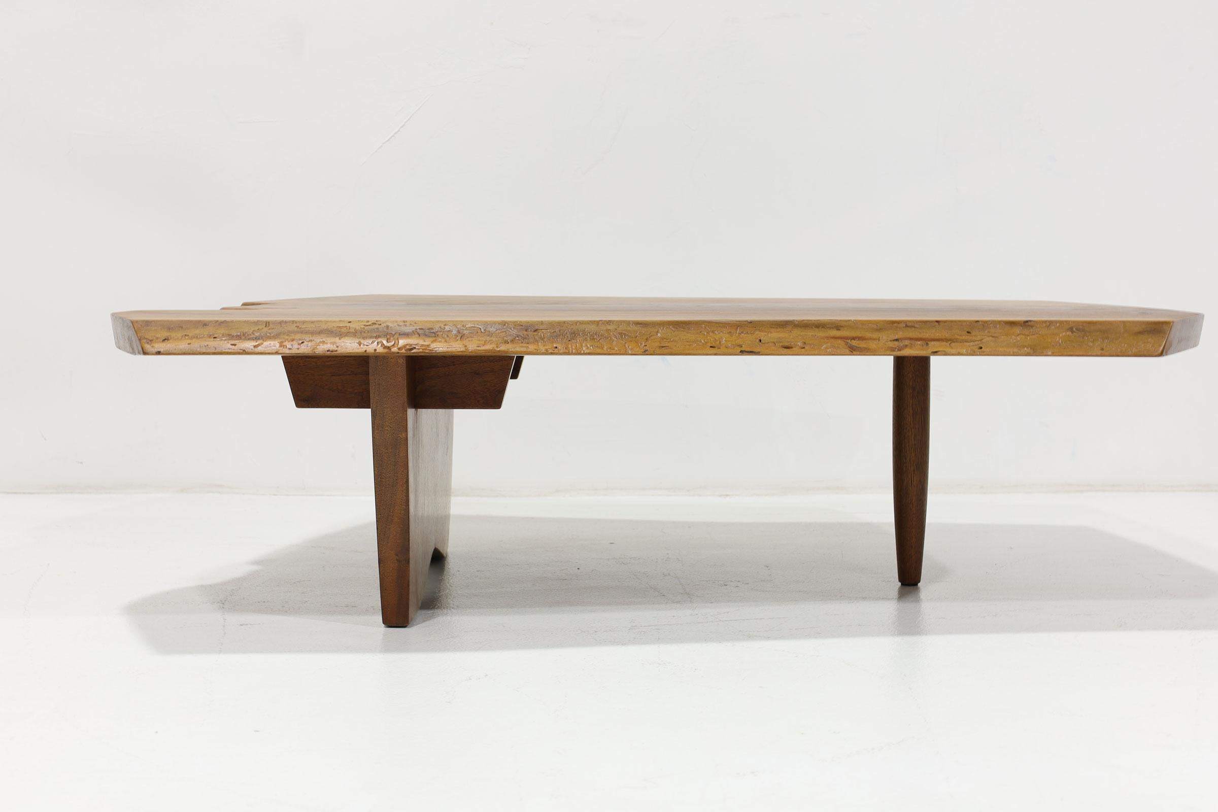 Mira Nakashima Conoid Slab Cocktail Table in Black Walnut and Rosewood, Signed For Sale 5