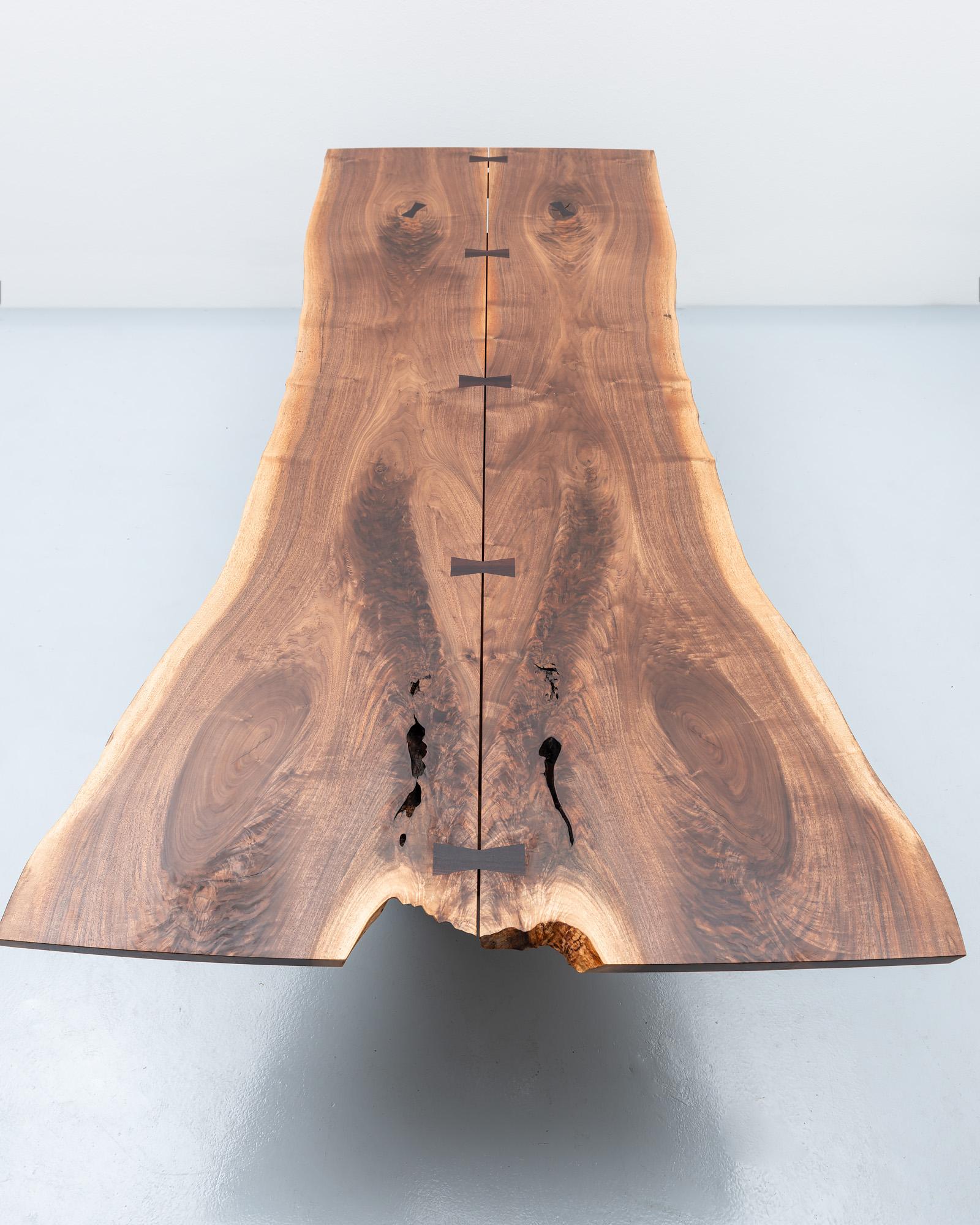 Substantial and impressive dining table by Mira Nakashima created for the Objects of Art Exhibition in Santa Fe, August, 2018. This was the first exhibition in which Mira exhibited her work alongside her father, George's, work. 

A stunning