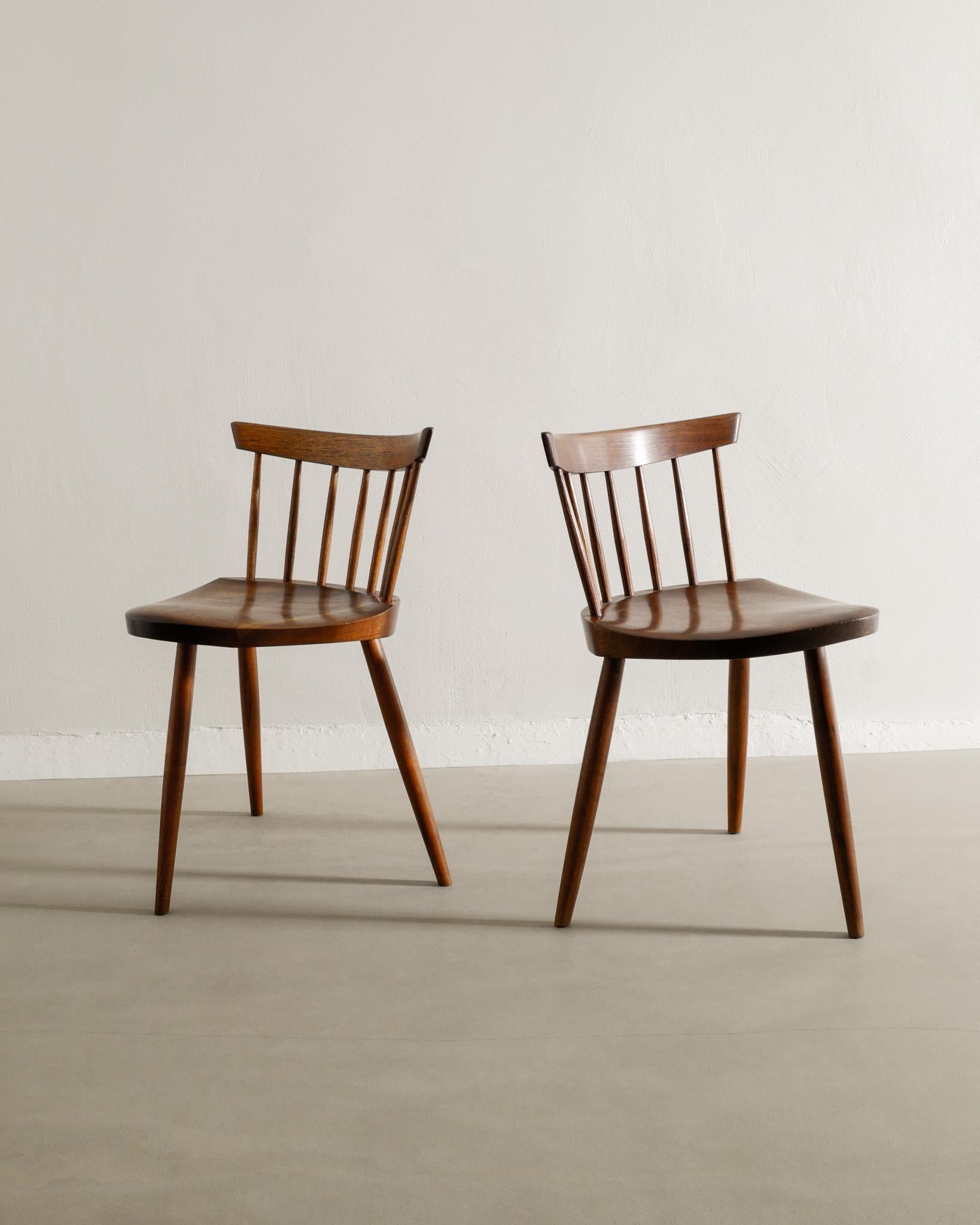 American Mira Nakashima Mid Century Wooden Dining Chairs in Walnut Produced in USA, 1960s For Sale