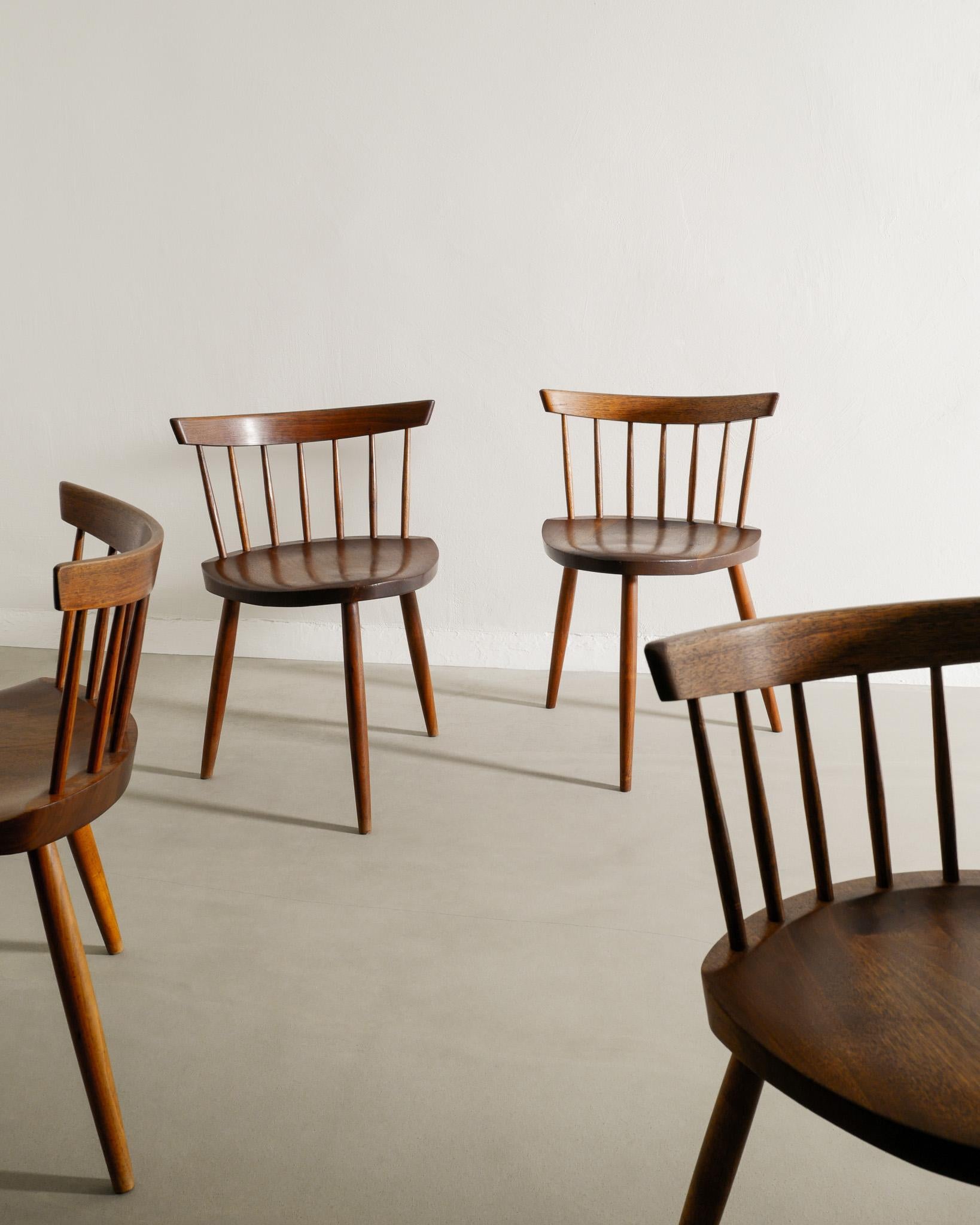 Mira Nakashima Mid Century Wooden Dining Chairs in Walnut Produced in USA, 1960s For Sale 2