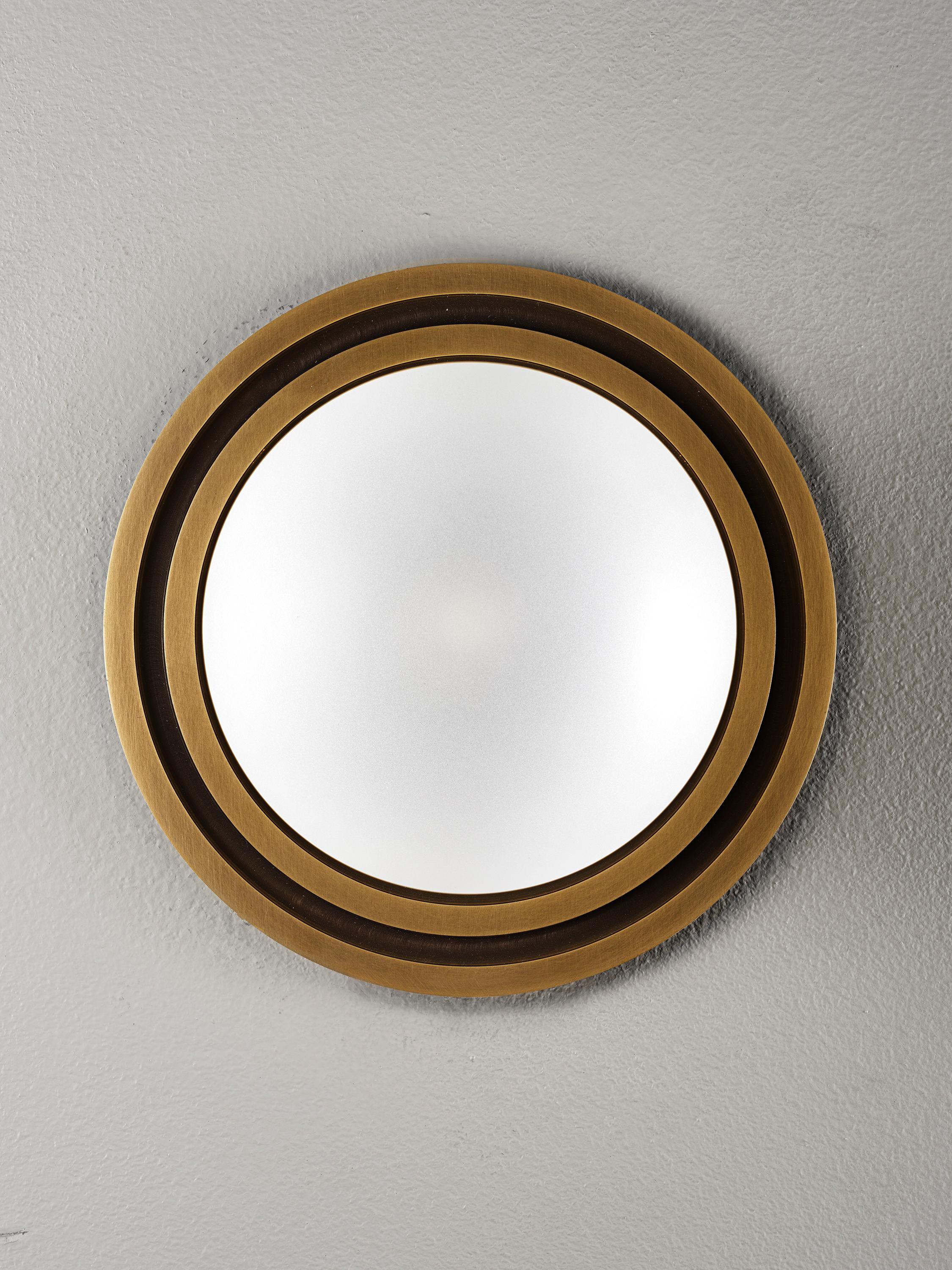 American Mira Round Wall Sconce in Natural Brass and Blown Glass by Blueprint Lighting For Sale