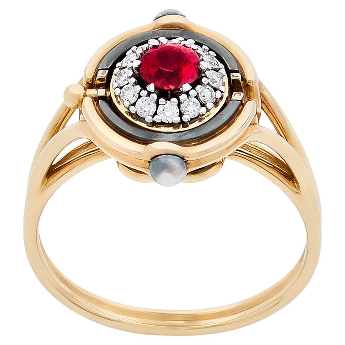 Mira Ruby & Diamond Ring in 18k Yellow Gold by Elie Top