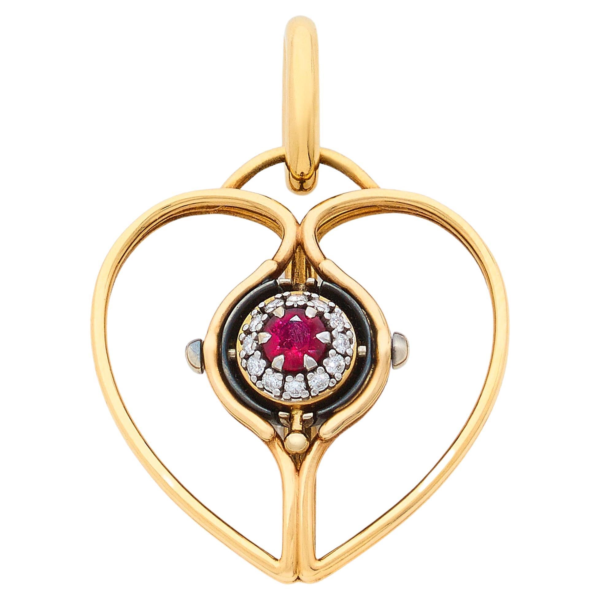 Mira Ruby Heart Charm in 18k Gold by Elie Top