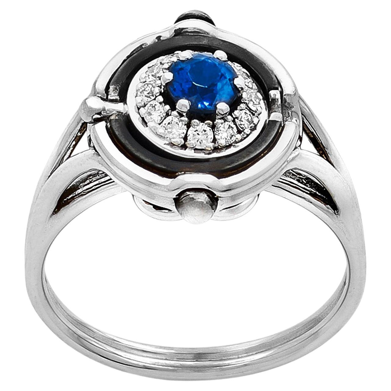 Mira Sapphire & Diamond Ring in 18k White Gold by Elie Top For Sale