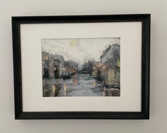 Downtown Wetter, Gemälde, Pastellfarben auf pastellfarbenem Sandpapier