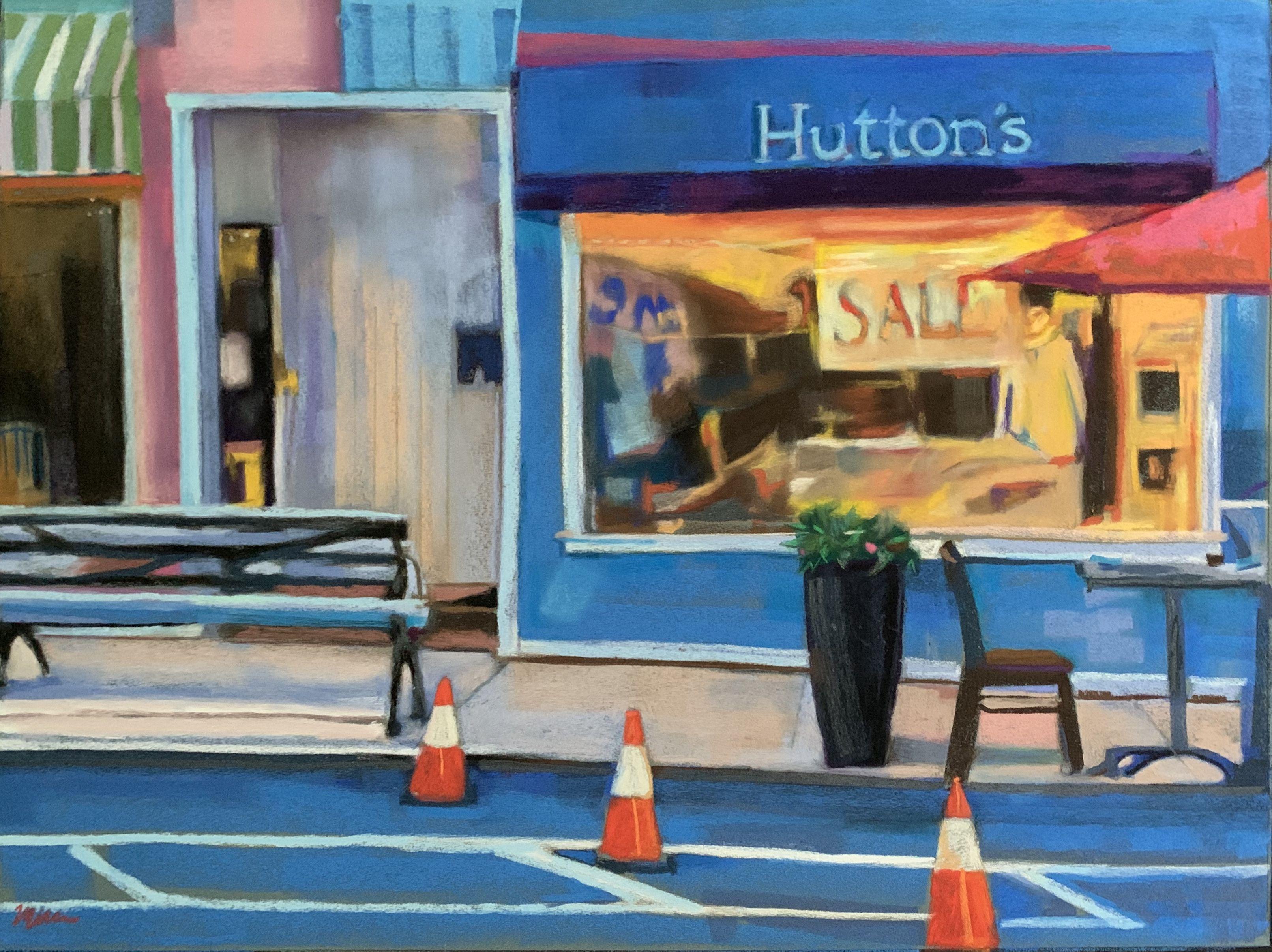 Blues and Oranges create a contemporary street scene, with a modern and superbly balanced composition.  :: Painting :: Contemporary :: This piece comes with an official certificate of authenticity signed by the artist :: Ready to Hang: No :: Signed: