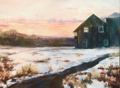Sunset Barn, Painting, Oil on Canvas