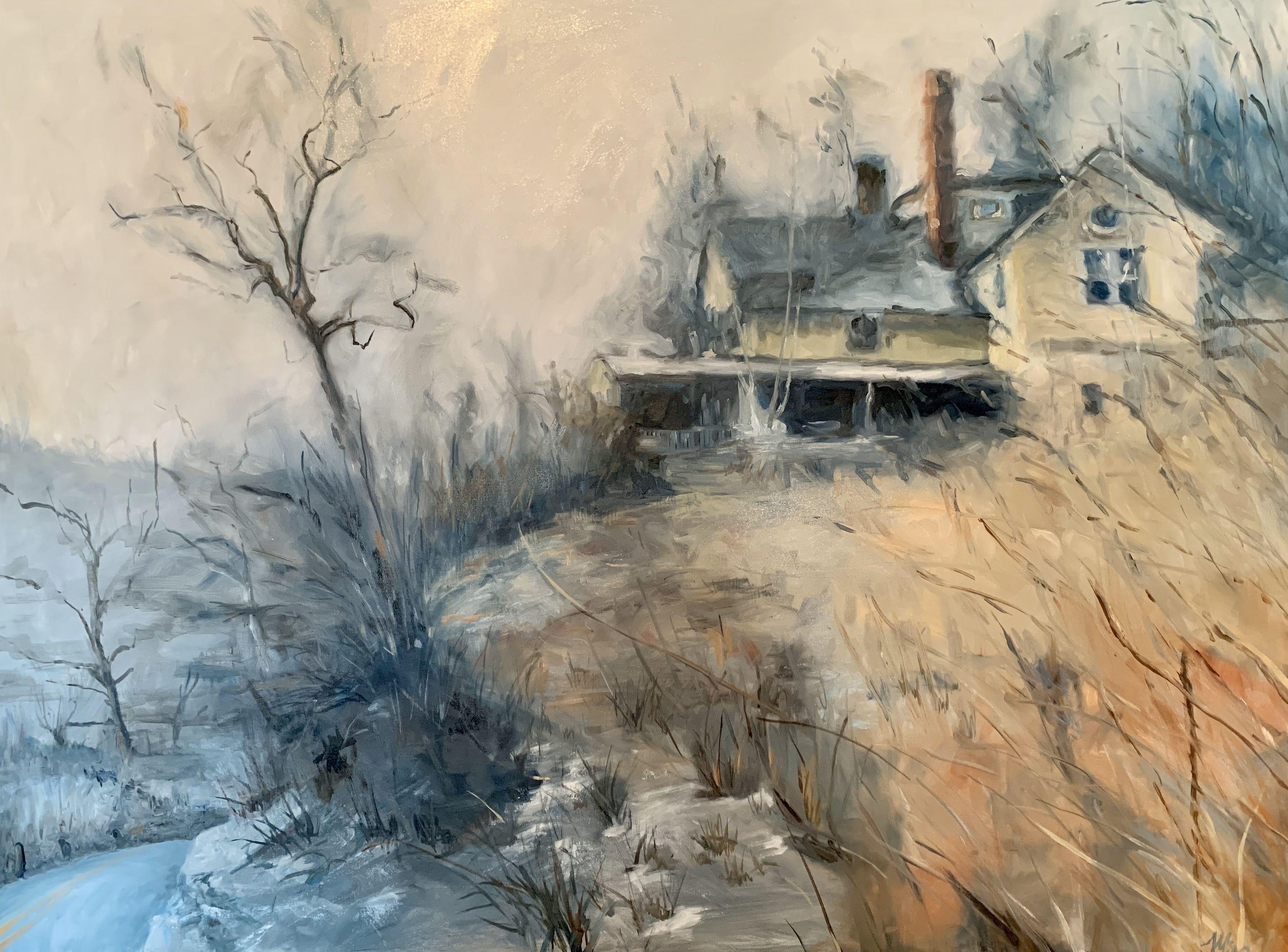 Mira  Vitarello Landscape Painting – Winter's Edge, Gemälde, Öl auf Leinwand
