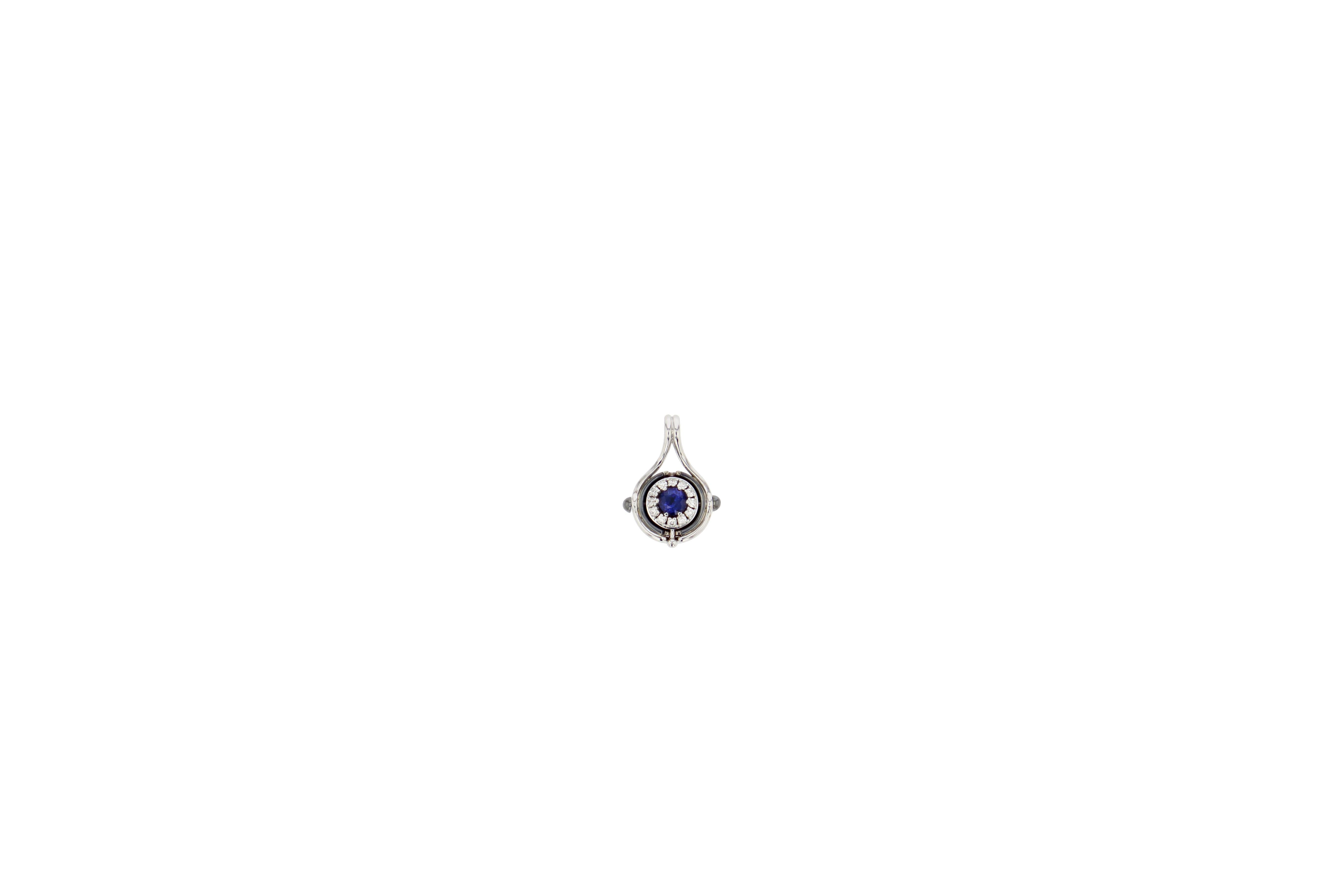 Neoclassical Blue Sapphire Diamonds Mira Pendant Necklace in 18k White Gold by Elie Top