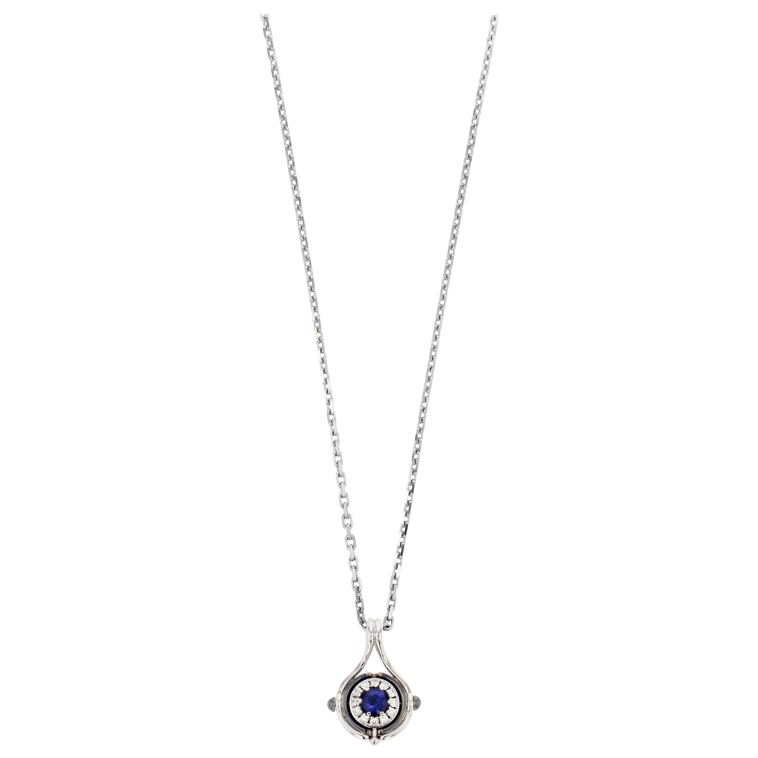 Blue Sapphire Diamonds Mira Pendant Necklace in 18k White Gold by Elie Top