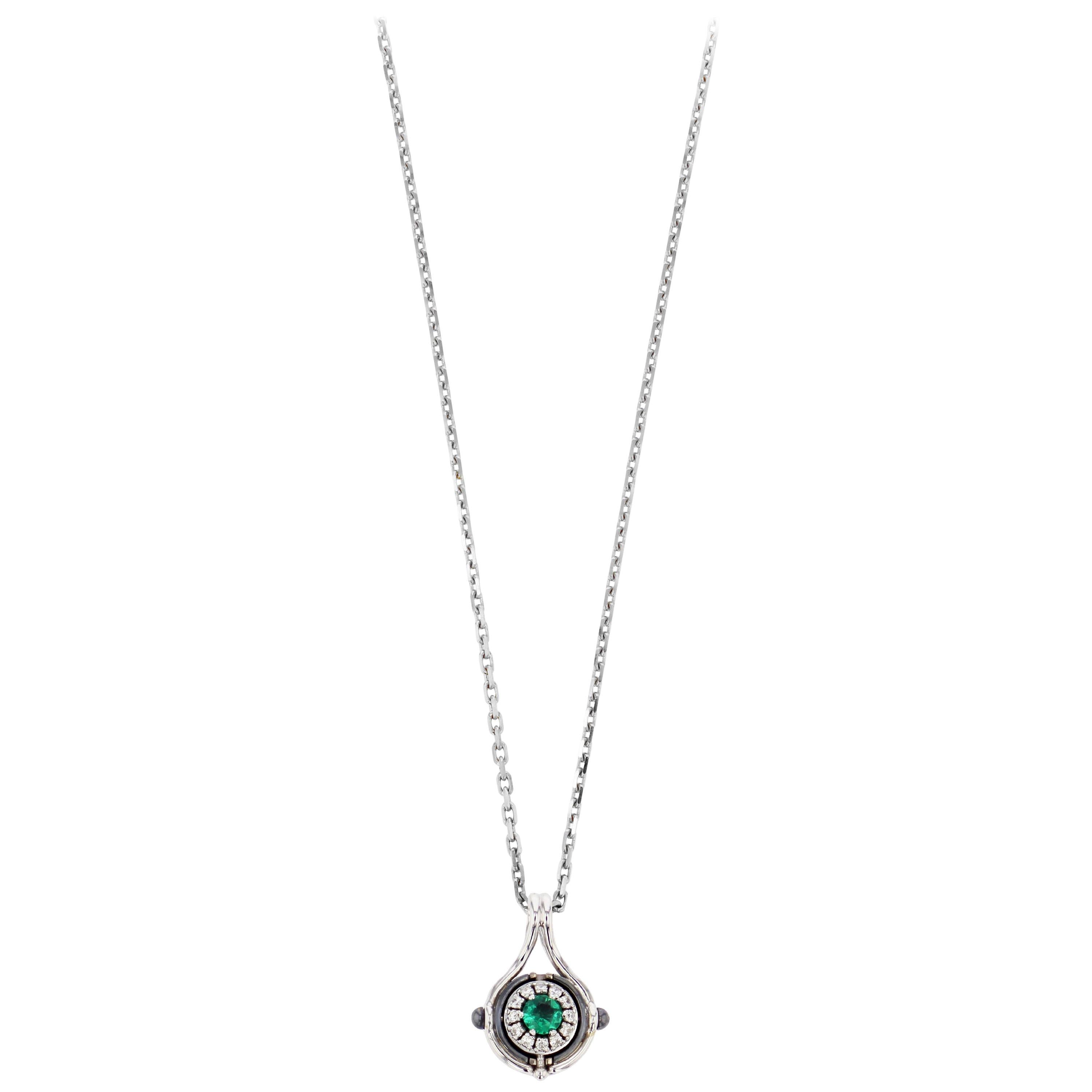 Emerald Diamonds Mira Pendant Necklace in 18k White Gold by Elie Top