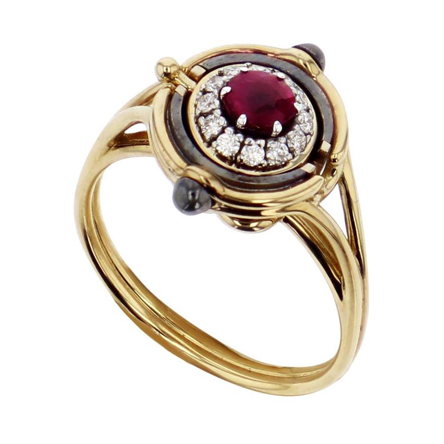 Ruby Diamonds Mira Ring in 18k yellow gold by Elie Top