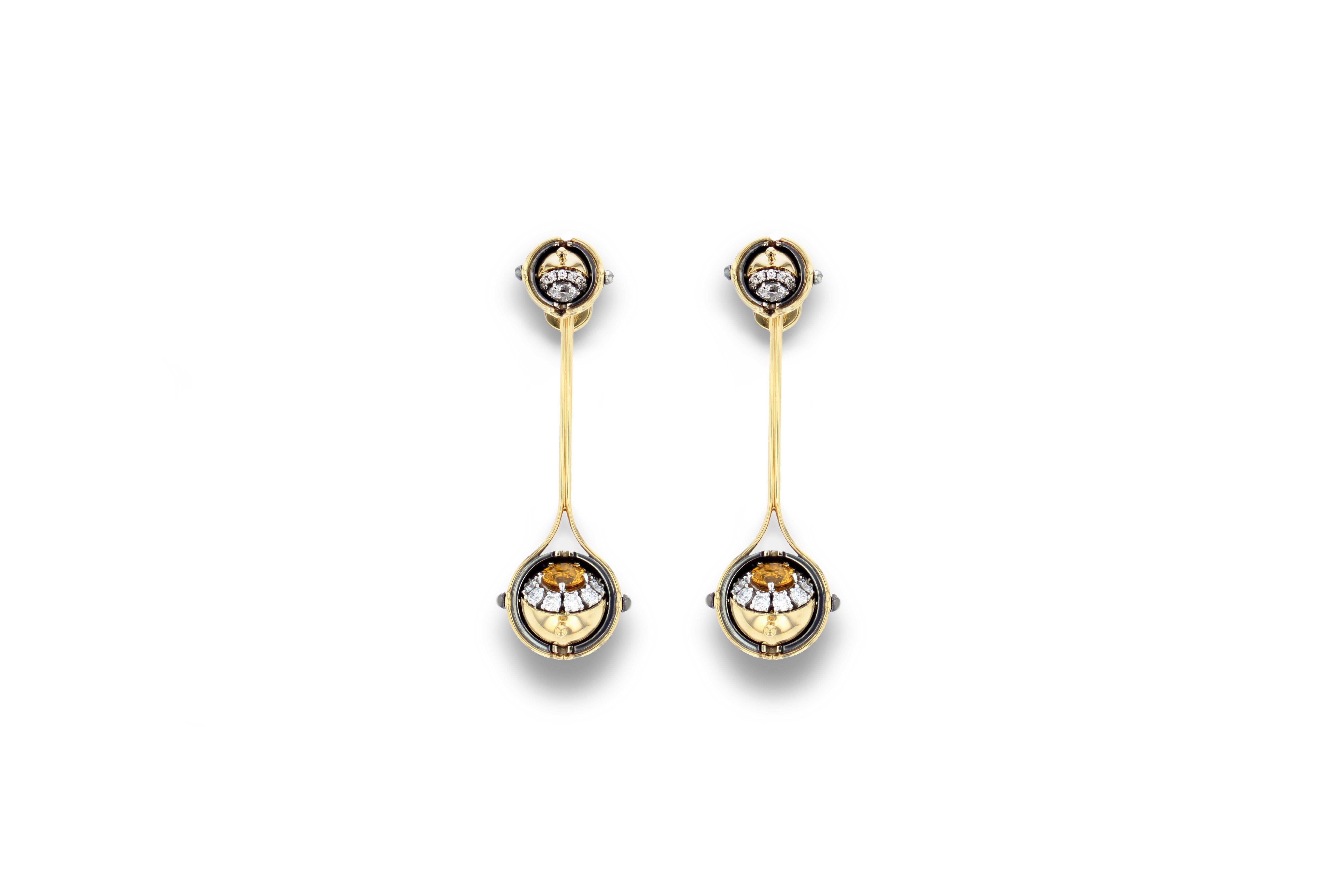 Neoclassical Yellow Sapphire Diamonds Mira Drop Earrings in 18k yellow gold by Elie Top