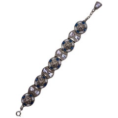 Miracle Britain Pulsera de eslabones en tono plateado con imitación de ágata, hacia la década de 1960