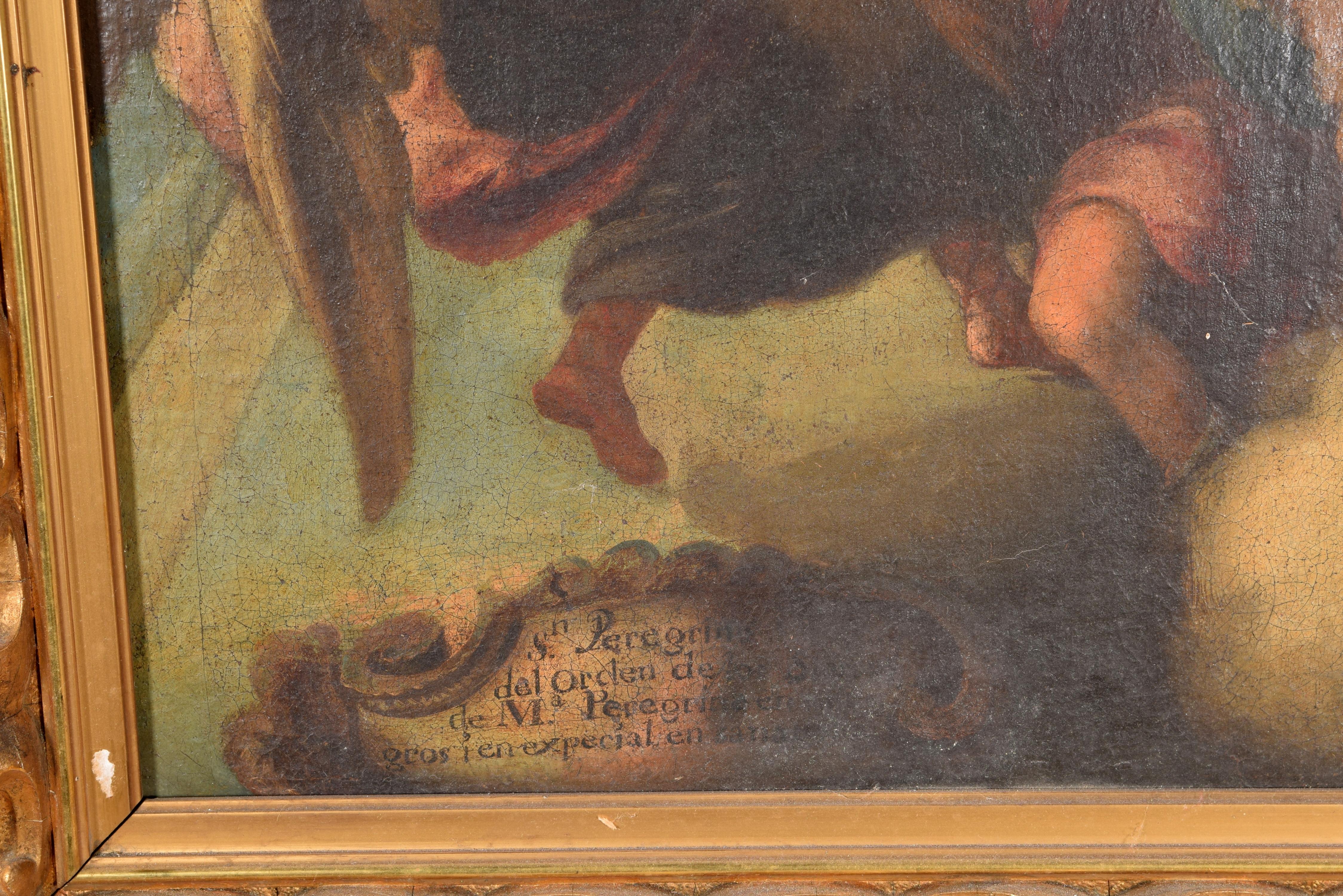 Miracle of Saint Peregrine Laziosi. Oil on canvas. Spanish School, 18th century. For Sale 2