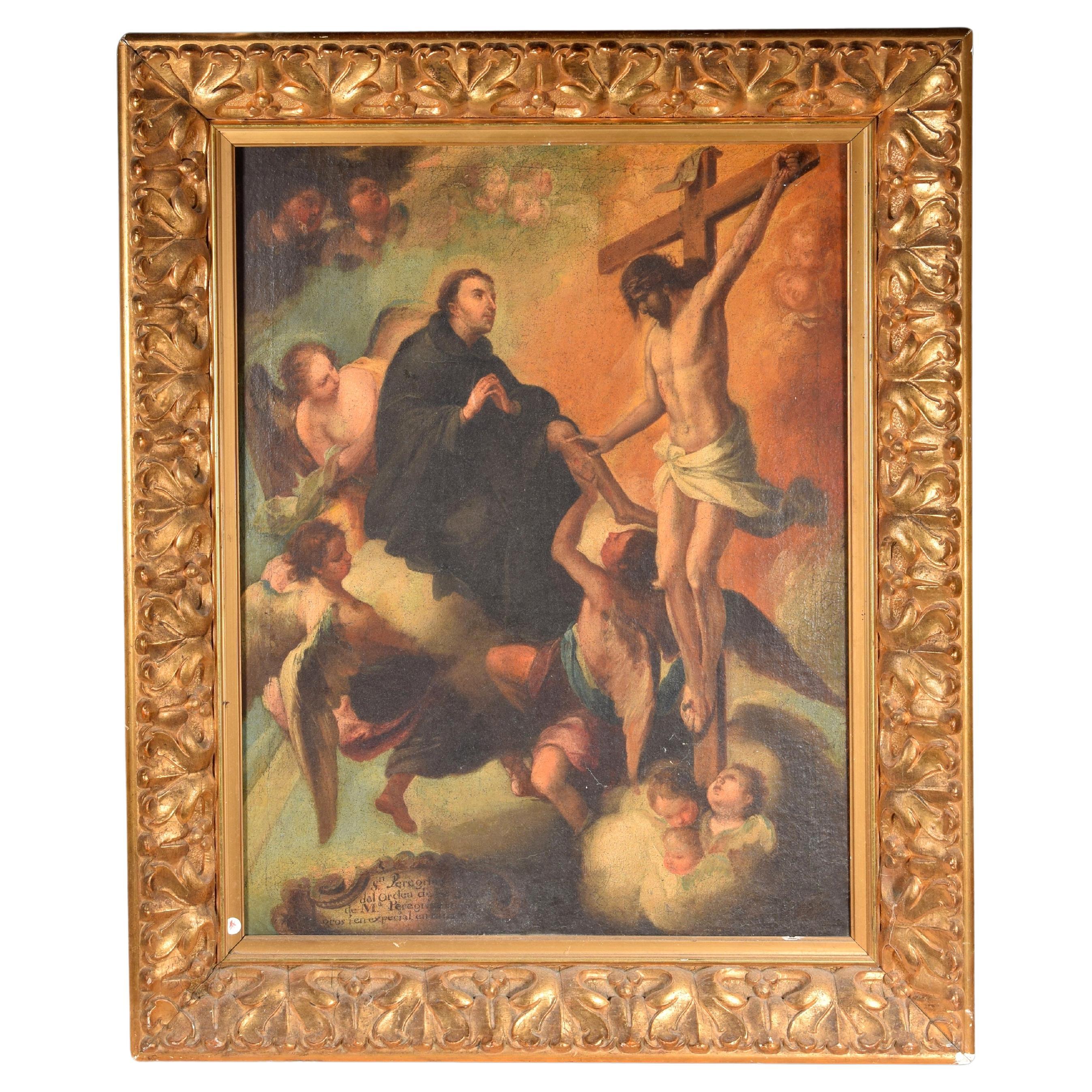 Miracle de Saint Pérouse Laziosi. Huile sur toile. École espagnole, 18e siècle. en vente
