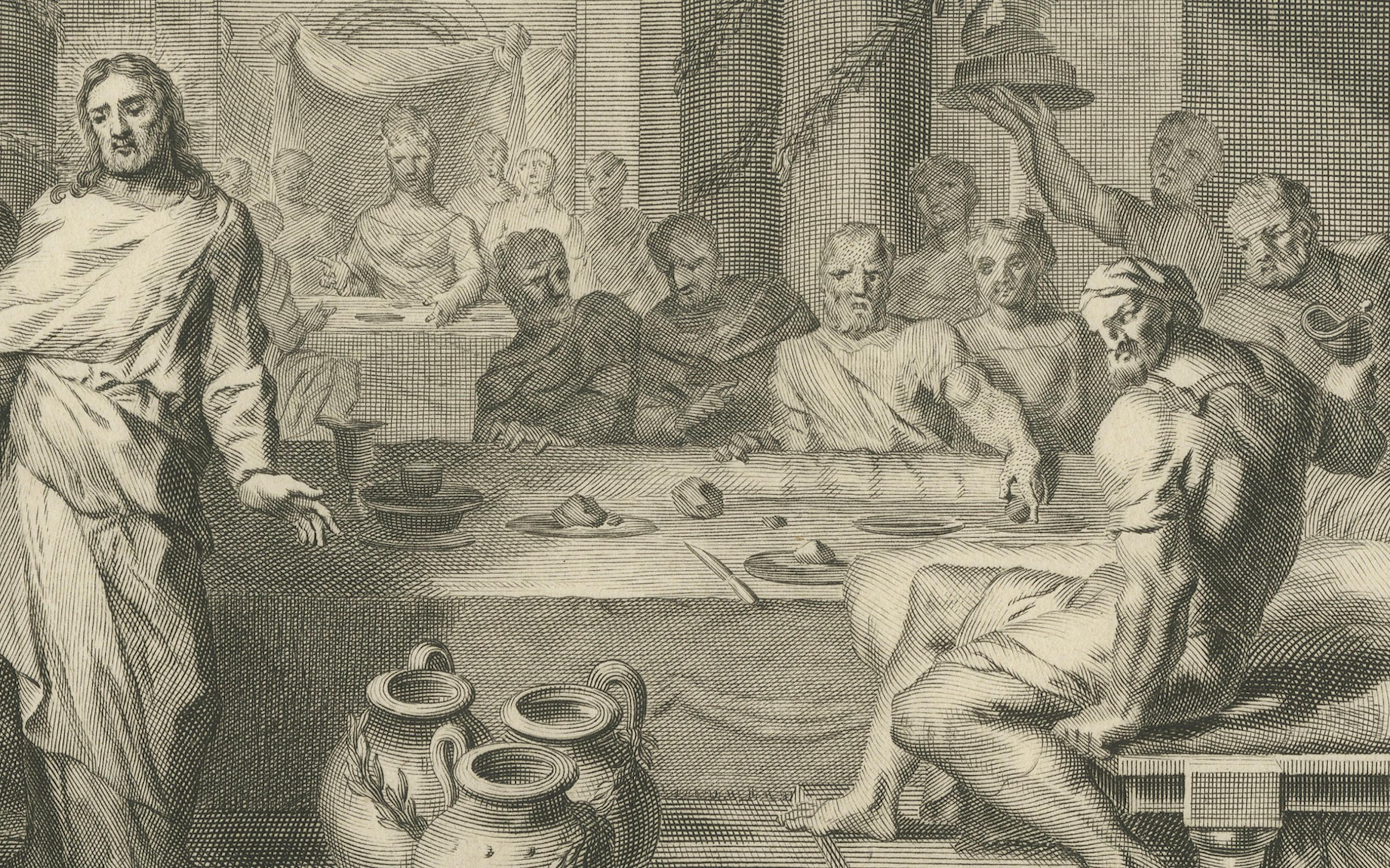 Die Wunder Christi - Hochzeit zu Kana und Tempelreinigung, P. Mortier, 1700 (Graviert) im Angebot