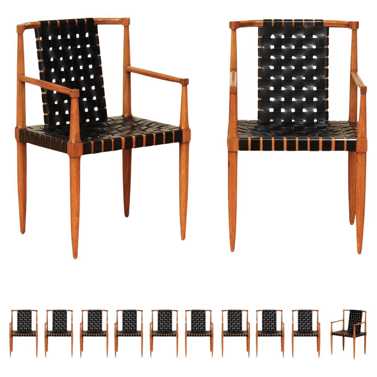 Miraculous ALL ARM Set of 12 Walnut Danish Style Chairs by Tomlinson, c 1958