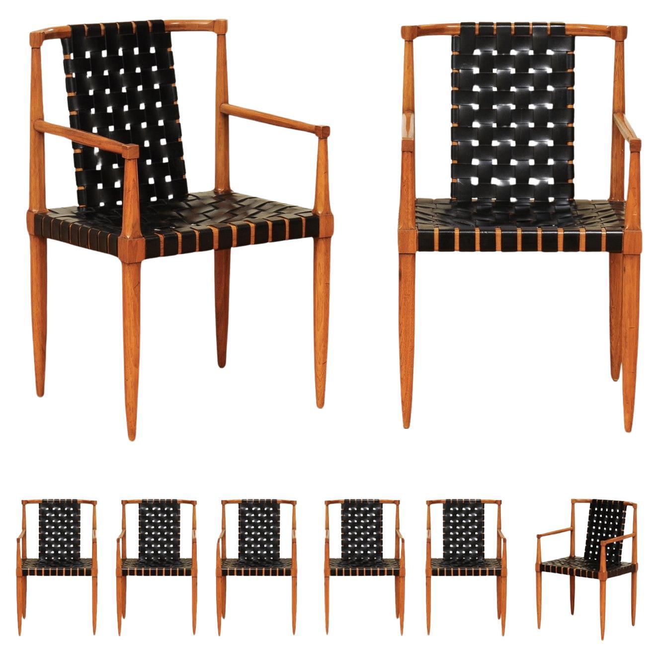 Miraculous ALL ARM Set of 8 Walnut Danish Style Chairs by Tomlinson, c 1958