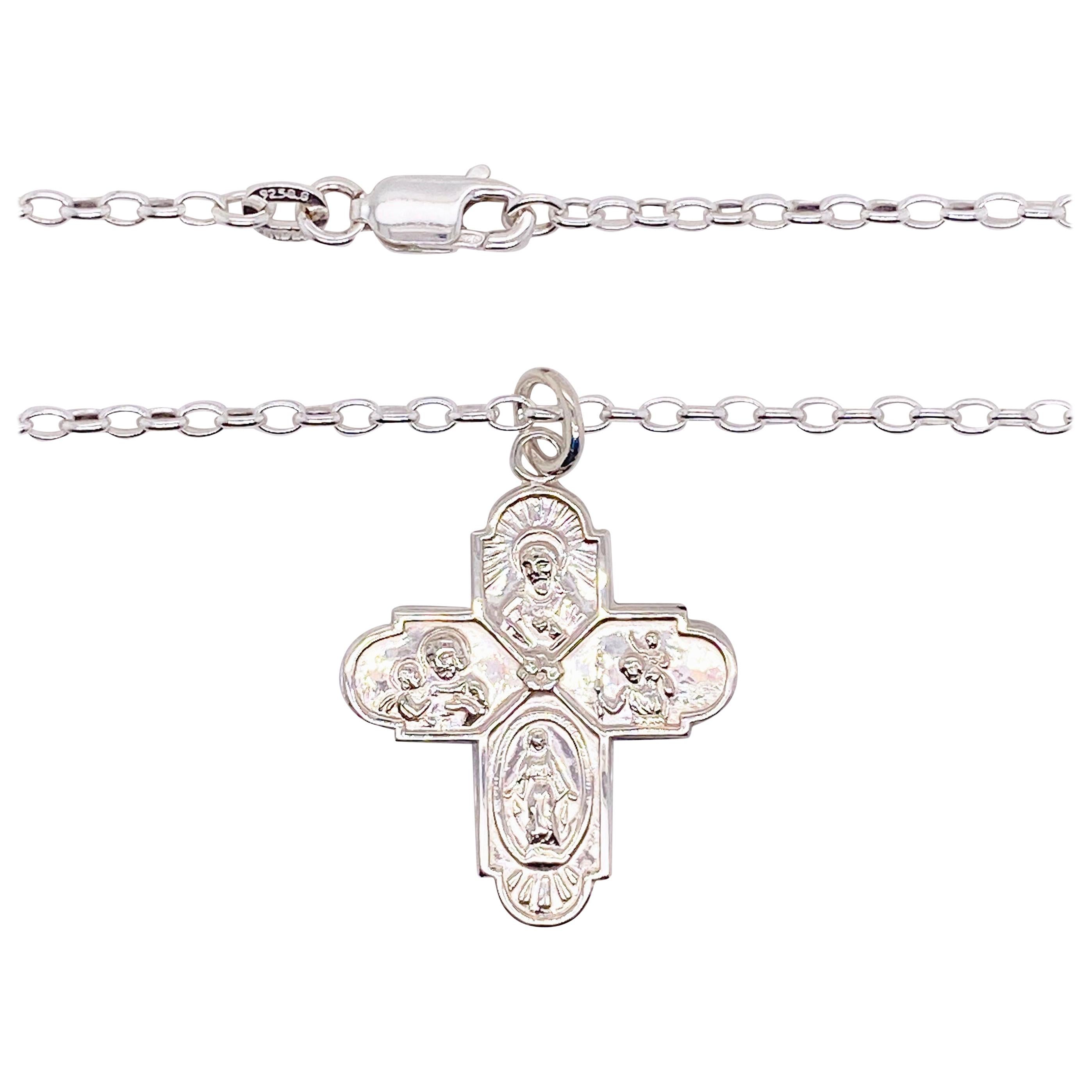 Miraculous Cross Necklace Sterling Silver Four Way Pendant Cross, Religious
