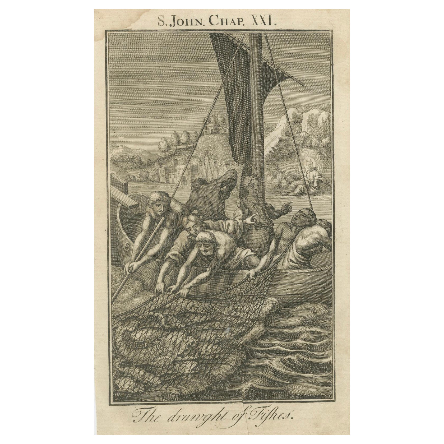 Miraculous Draught – John XXI Antique Engraving, circa 1735