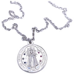 Chaîne collier Miraculous Virgin Mary rubis bleu saphir argent J Dauphin
