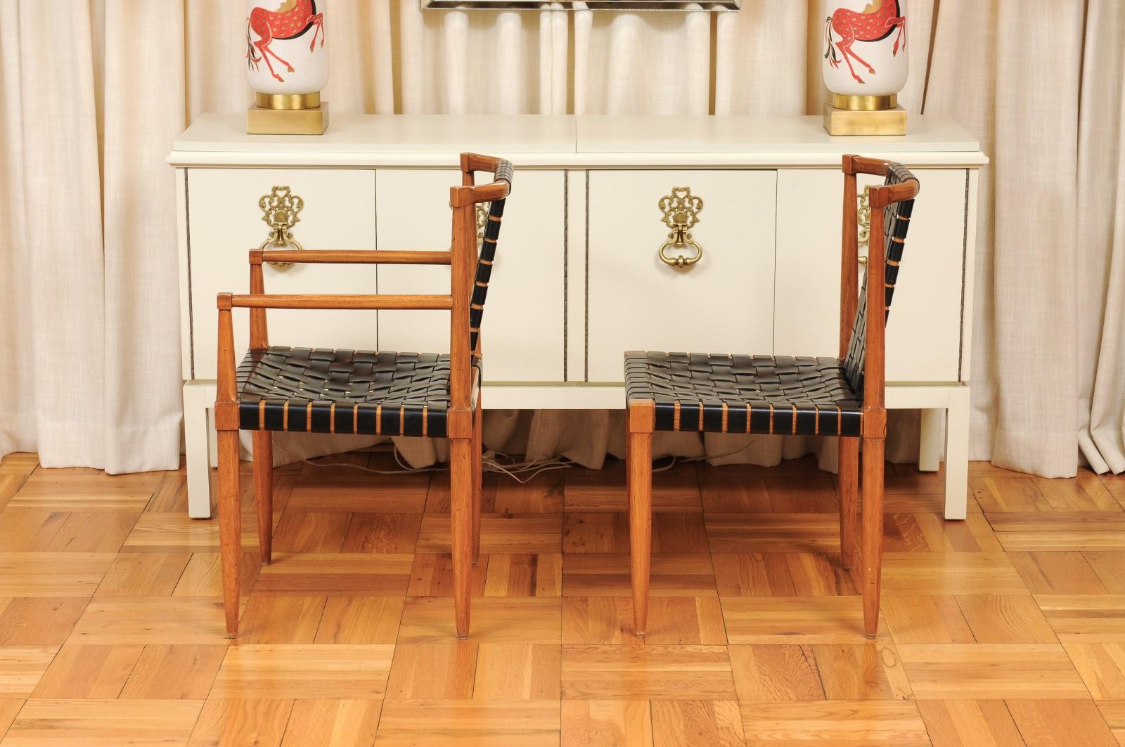 Ensemble miraculeux de 14 chaises à sangles en cuir danois vintage en noyer par Tomlinson en vente 5