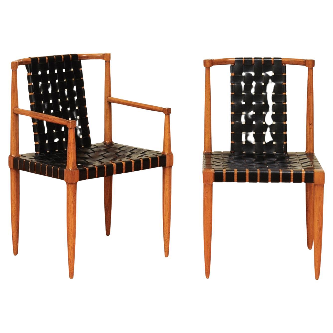 Ensemble miraculeux de 14 chaises à sangles en cuir danois vintage en noyer par Tomlinson en vente 13