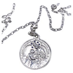 Collier Vierge Marie Miraculous en argent et saphir bleu J Dauphin