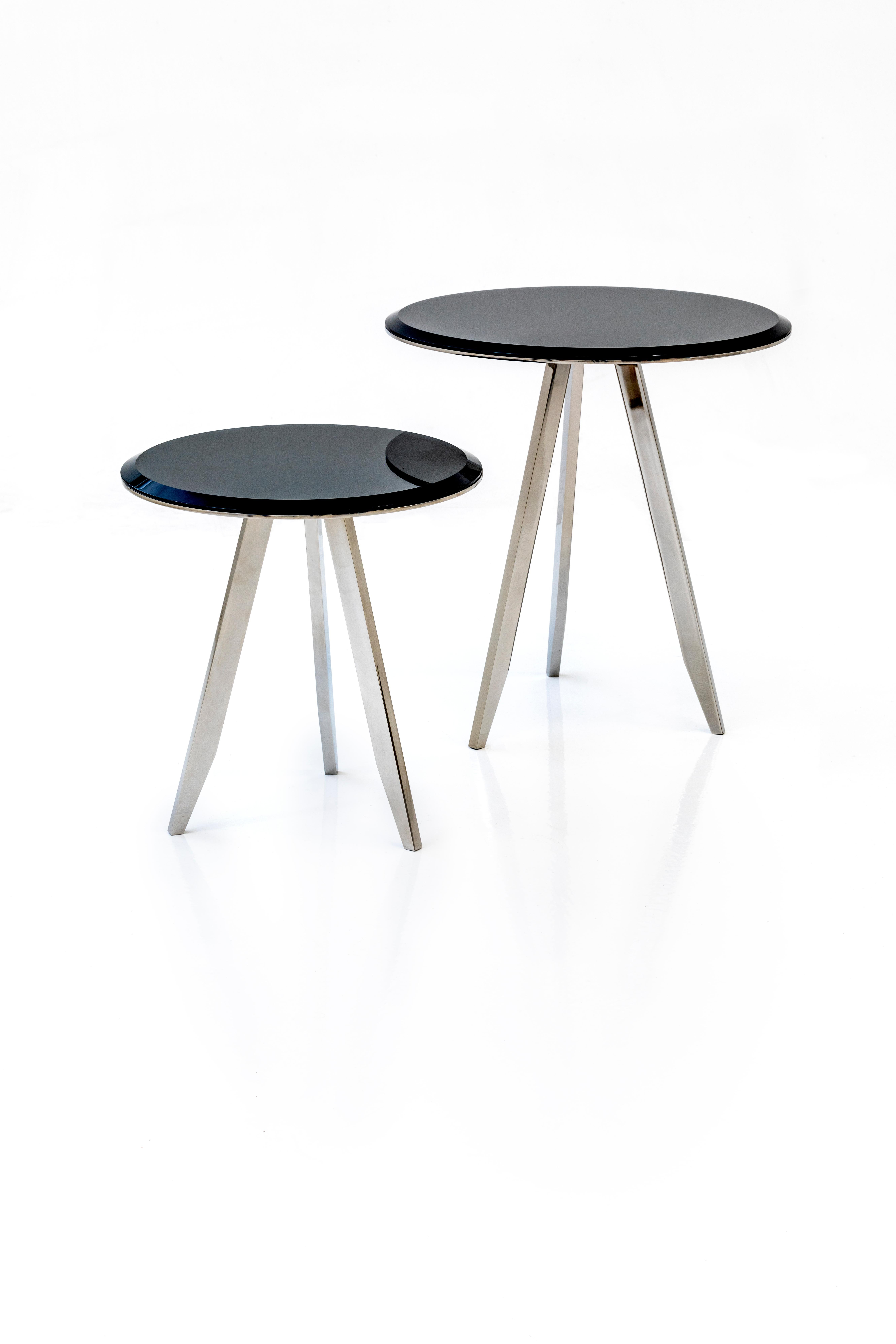 Italian Mirage 50 Silver Chrome Frame And Fumé Mirror Side Table by Casa Casati For Sale