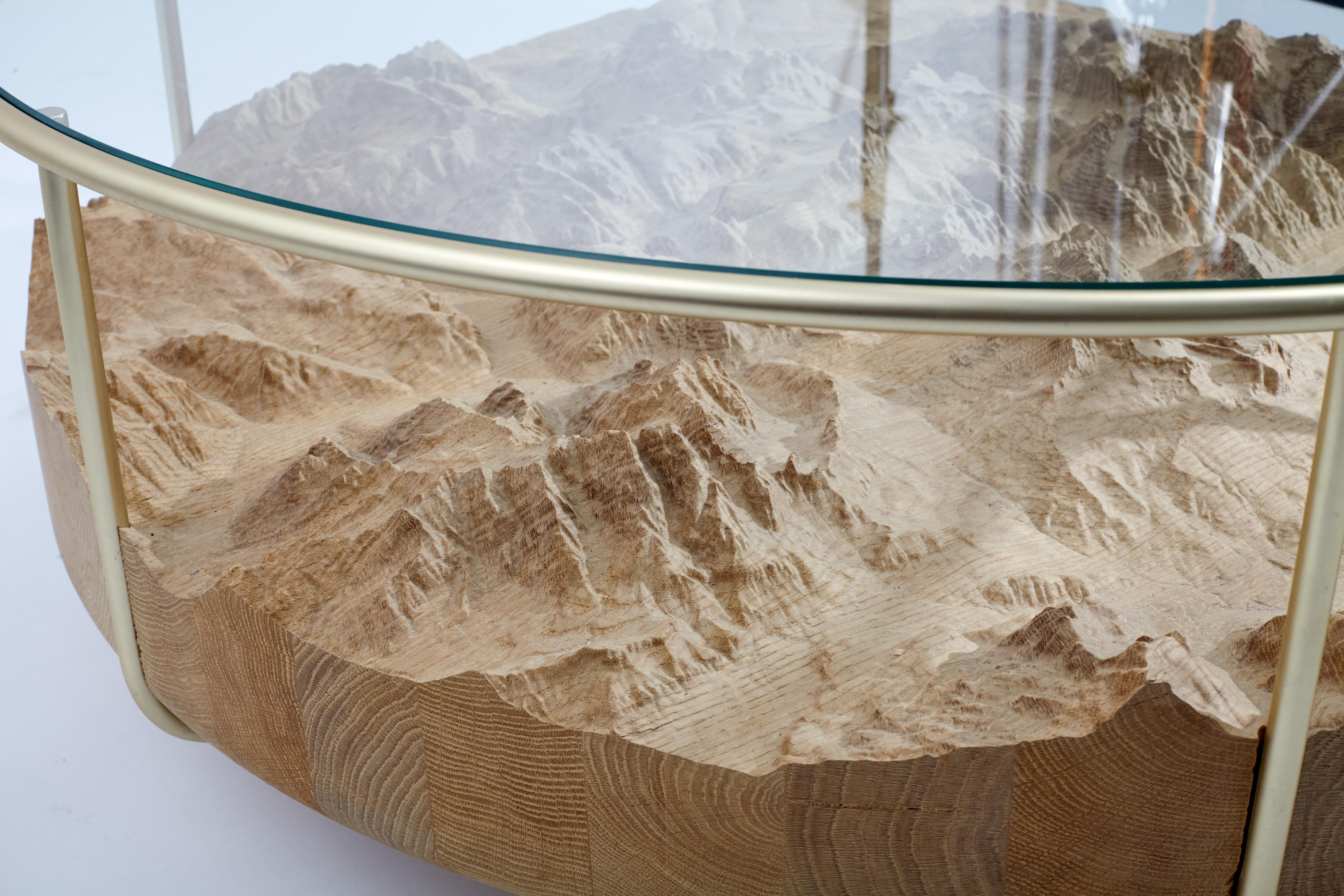 Post-Modern Mirage Cherry Wood, Brushed Brass, Transparent Glass Coffee Table by DOLOMITISCH For Sale