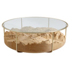 Mirage Cherry Wood, Brushed Brass, Transparent Glass Coffee Table by DOLOMITISCH
