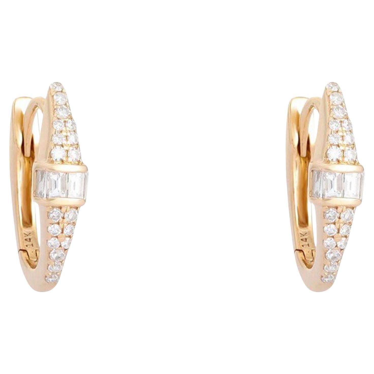 Mirage Diamond 14K (or 18k upon request) Yellow Gold Charm Huggies Earrings