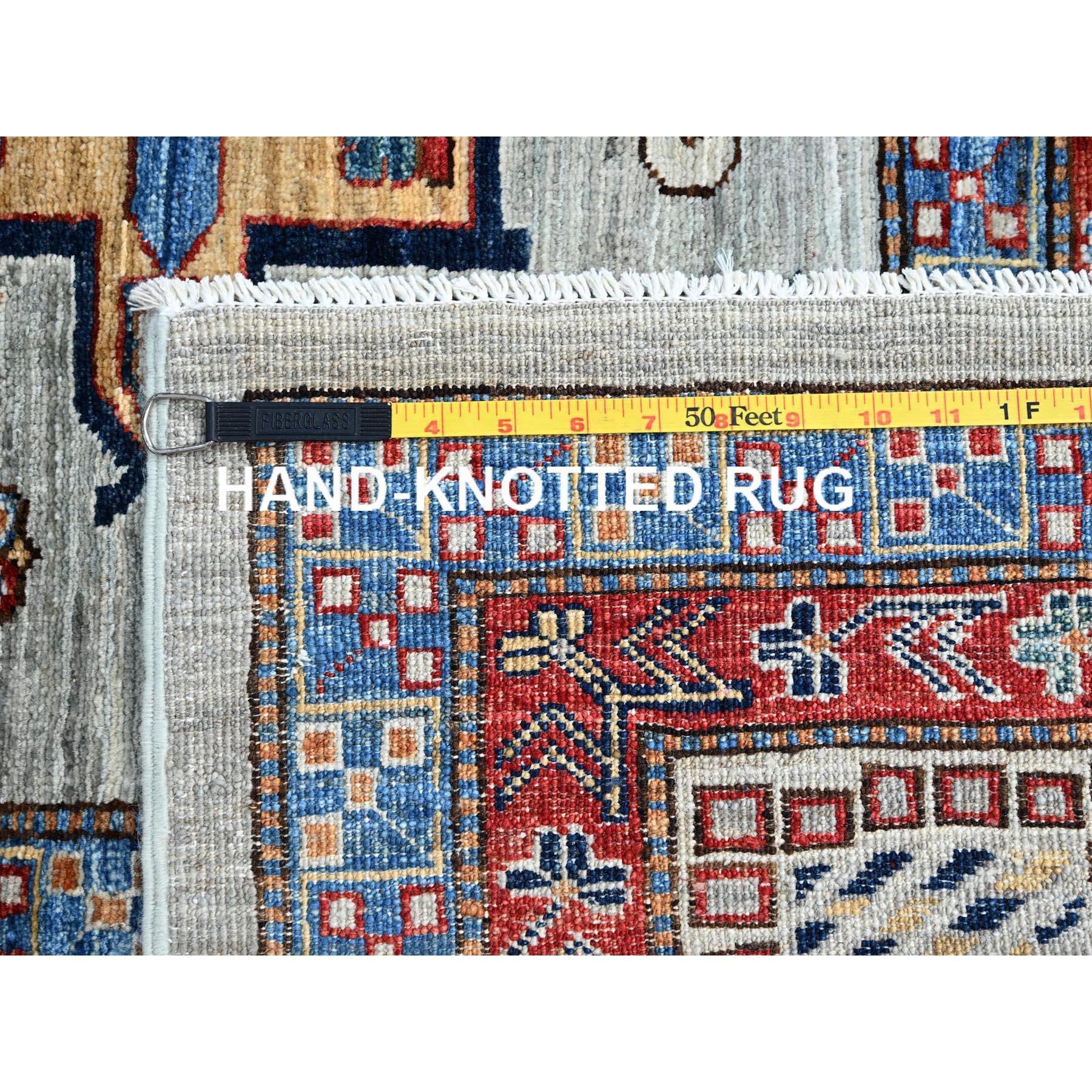 Mirage Grau Afghan Super Kazak Handgeknüpfter orientalischer Teppich aus weicher Wolle 8'8