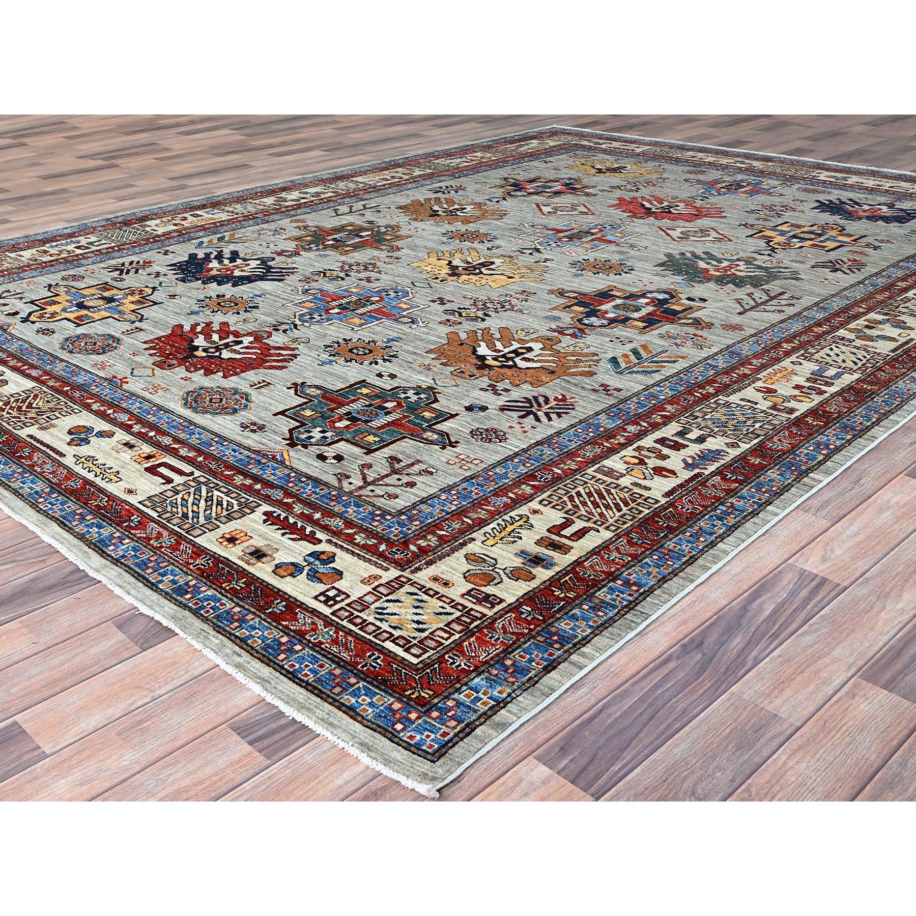 Mirage Grau Afghan Super Kazak Handgeknüpfter orientalischer Teppich aus weicher Wolle 8'8