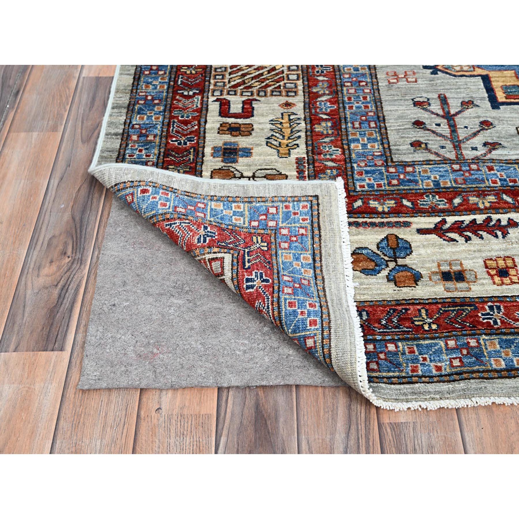 Mirage Grau Afghan Super Kazak Handgeknüpfter orientalischer Teppich aus weicher Wolle 8'8