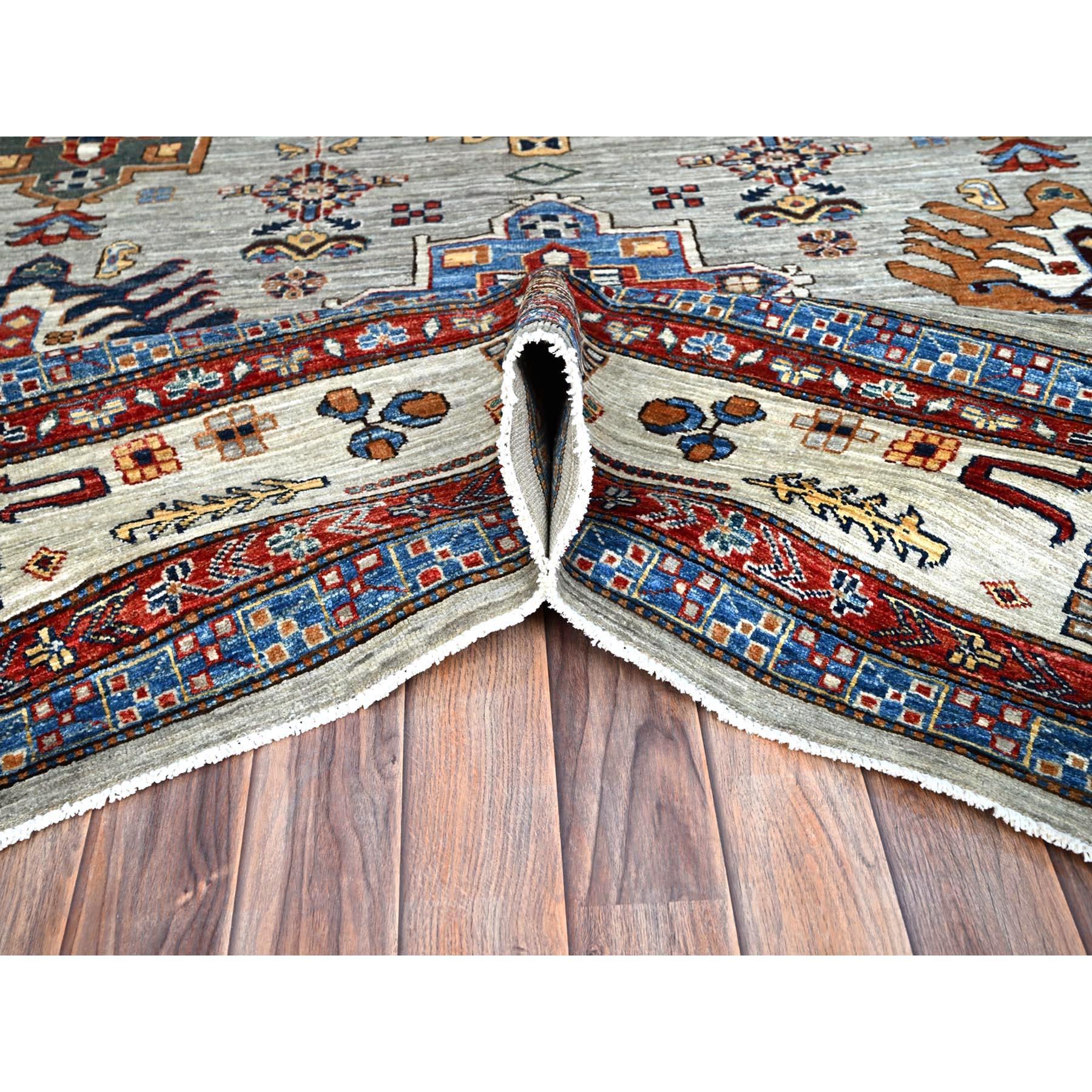 Mirage Grau Afghan Super Kazak Handgeknüpfter orientalischer Teppich aus weicher Wolle 8'8