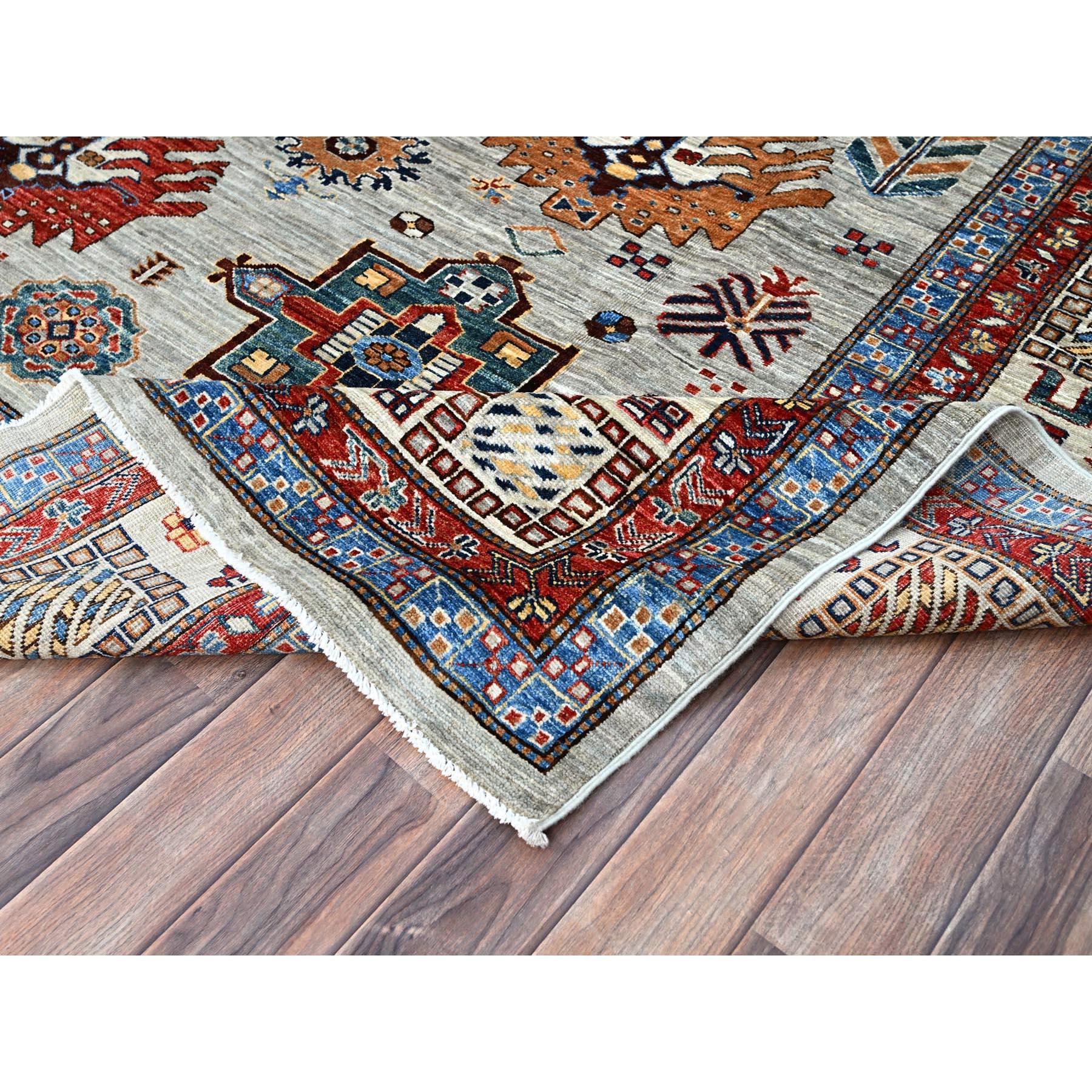 Mirage Grau Afghan Super Kazak Handgeknüpfter orientalischer Teppich aus weicher Wolle 8'8