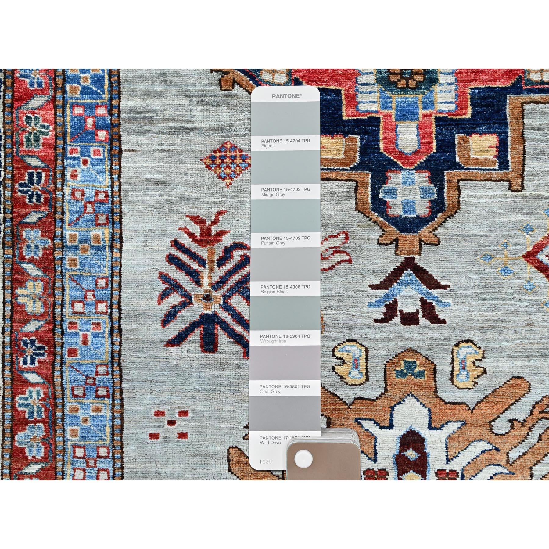 Mirage Grau Afghan Super Kazak Handgeknüpfter orientalischer Teppich aus weicher Wolle 8'8