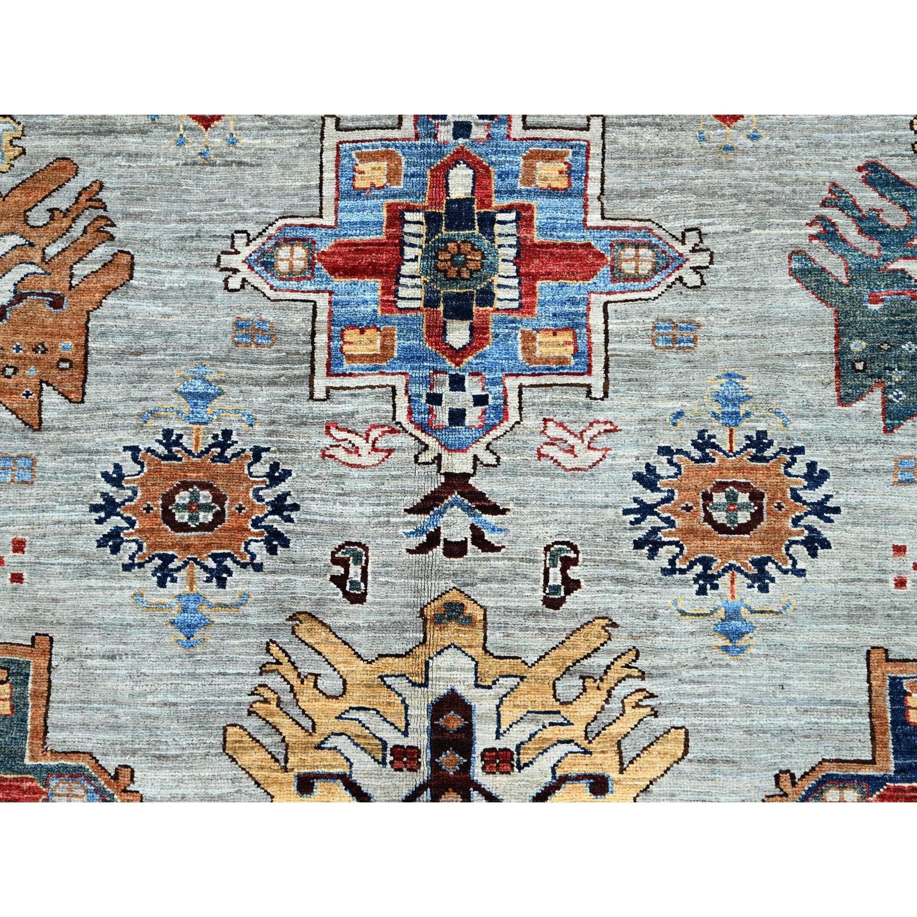 Mirage Grau Afghan Super Kazak Handgeknüpfter orientalischer Teppich aus weicher Wolle 8'8