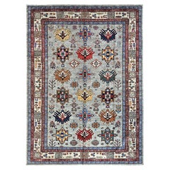Alfombra Oriental Mirage Gris Afgana Super Kazak Lana Suave Anudada a Mano 8'8" x 11'9