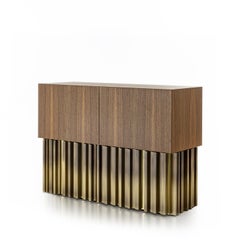 Mirage Vintage Sideboard w Brass Handmade Sculpture in Opaque Canaletto Walnut